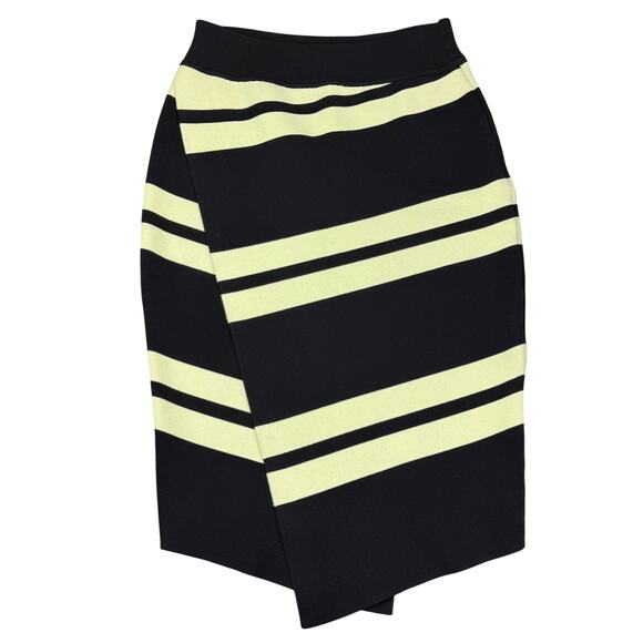 A.LC. Clift Wrap Front Pencil Bandage Skirt Sz Small Black Striped Cream - Picture 3 of 7